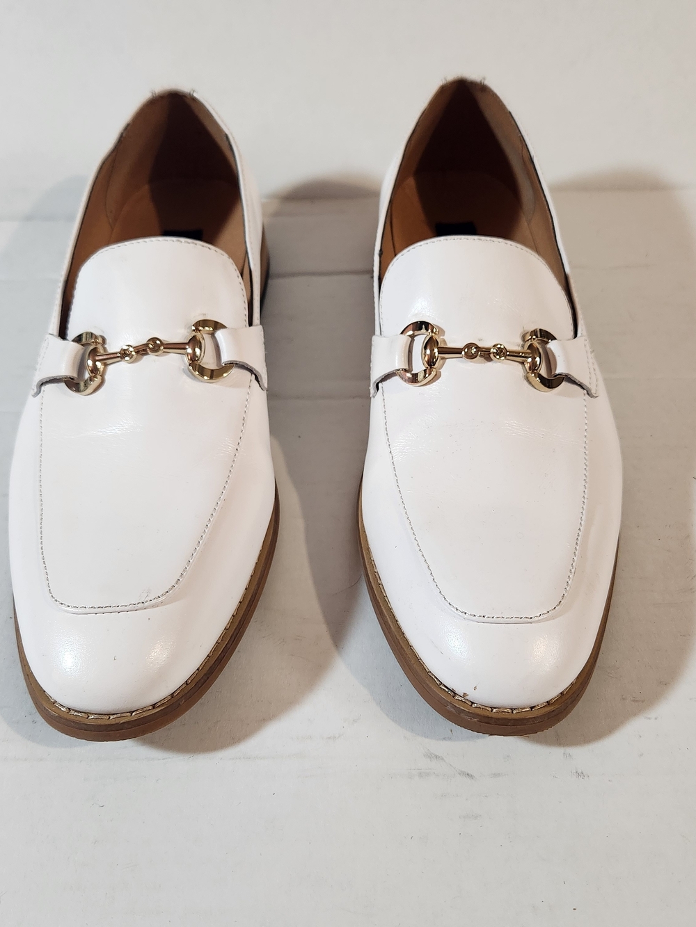 Men's White Leather Bit-Detail Slip-On Loafers